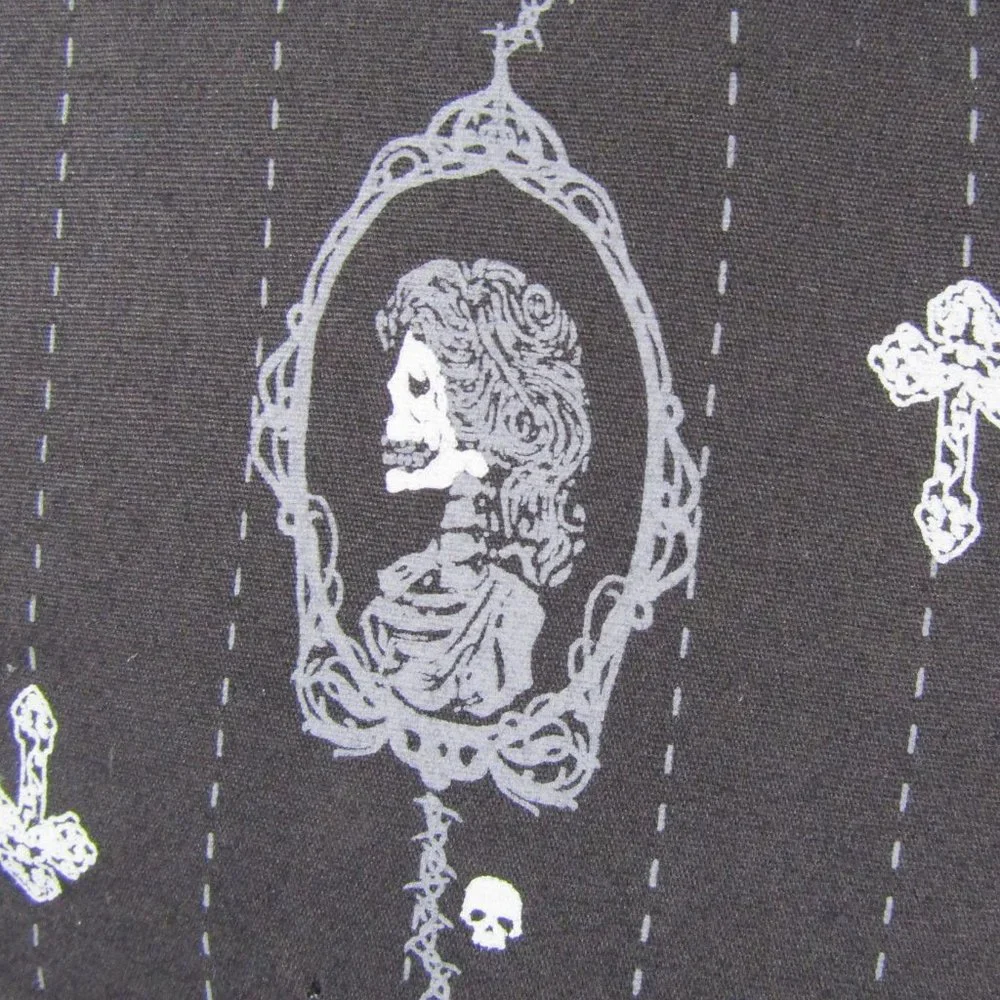 Hell Bunny Collared Gemma Mini Dress in Black Pinstripe Skull Cameo - M - Picture 8 of 10